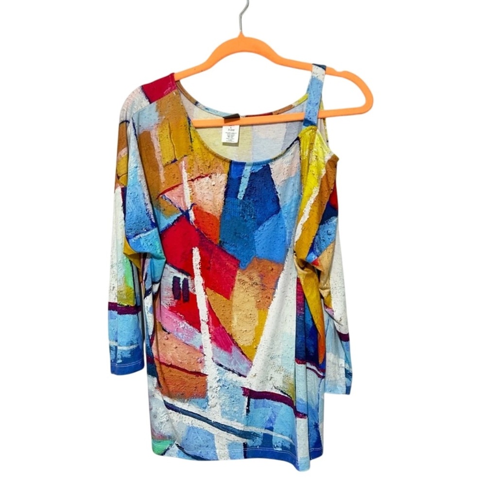 Dolcezza Art to Wear Off Shoulder Colorful Abstract Blouse Size Large